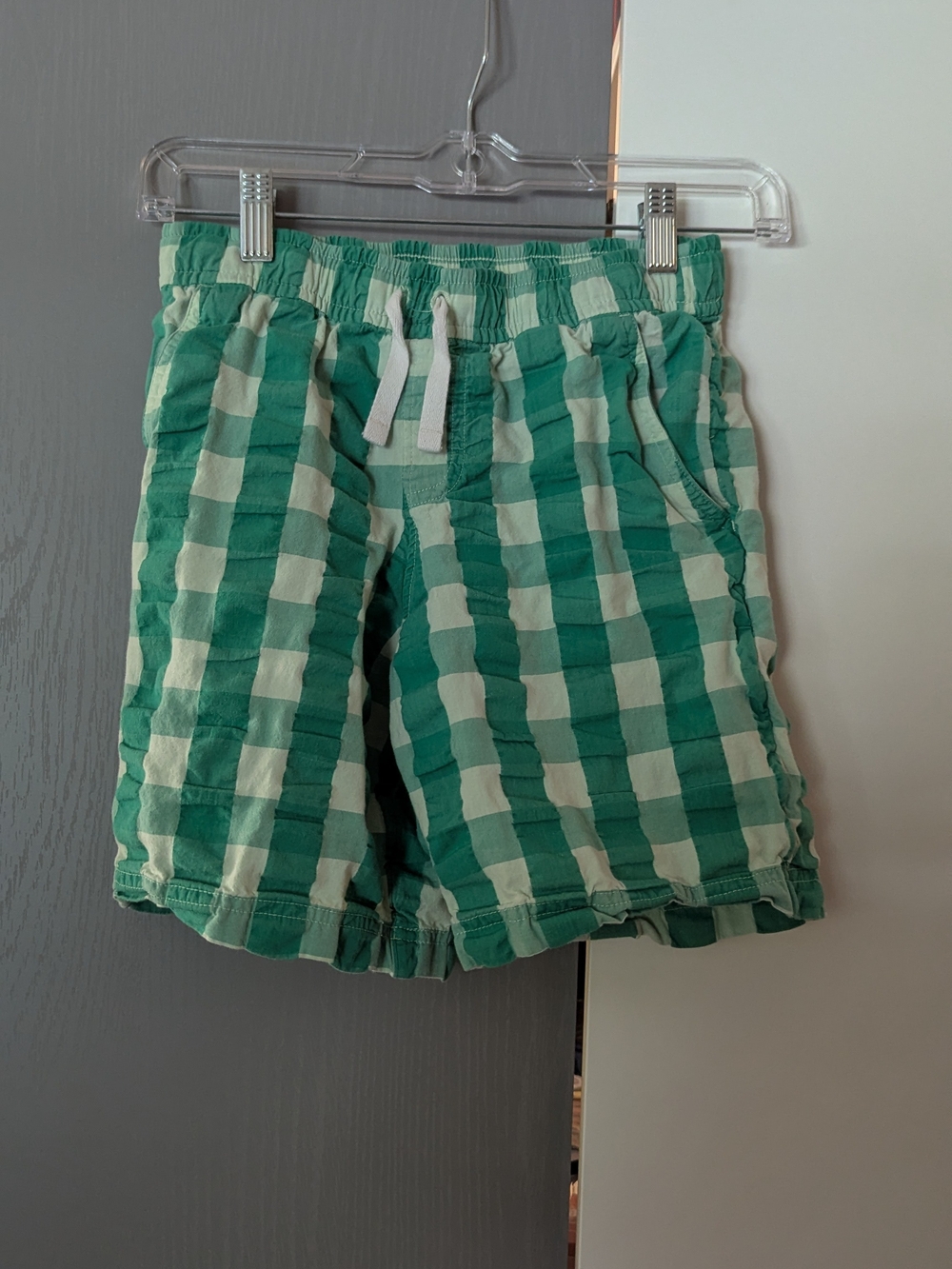 Green Plaid Kids Drawstring Shorts